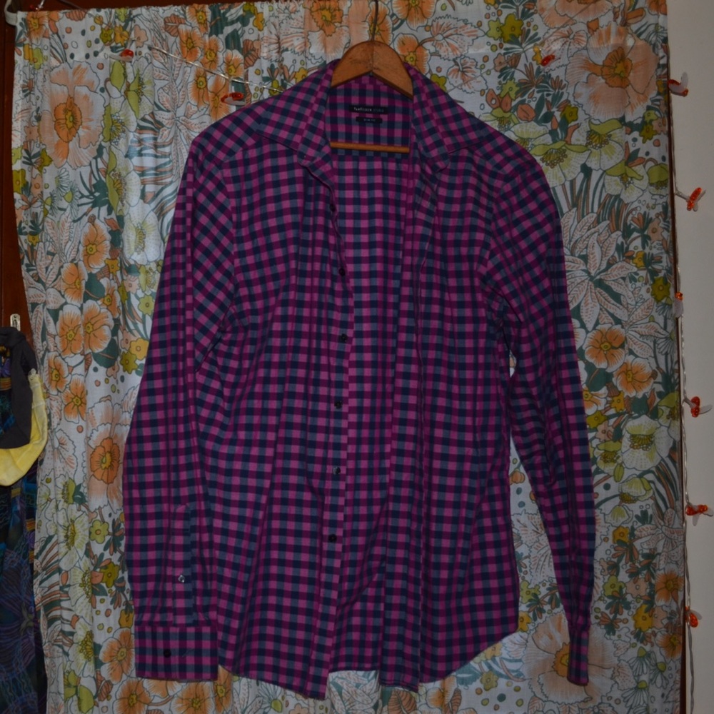 Purple Checkered Button Down Fitted Dress Shirt